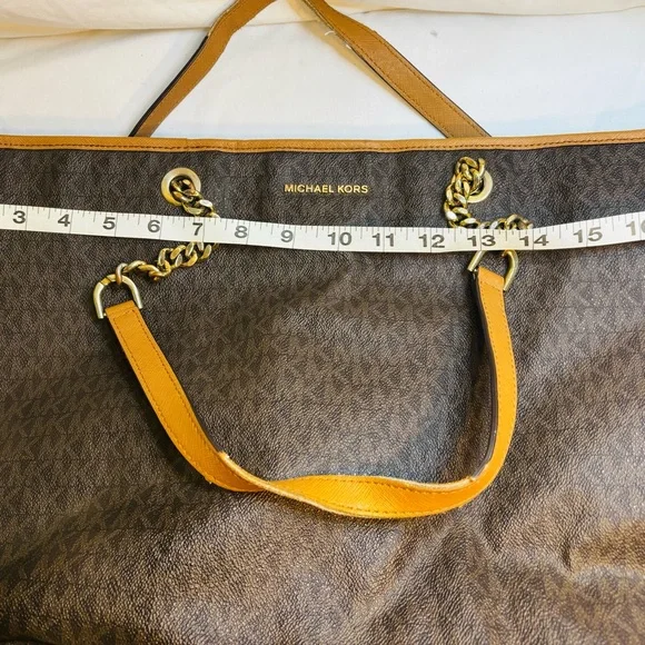 Michael Kors Jet Set Travel Brown Logo Coated Canvas Chain Tote Bag - Picture 11 of 16